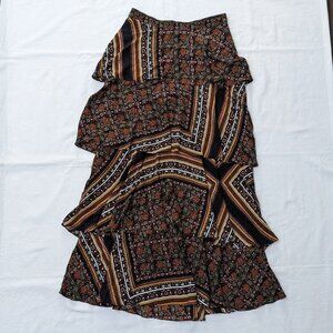 A.L.C. Barneys New York Silk Printed Tiered Maxi Skirt Size 6 Black/Red